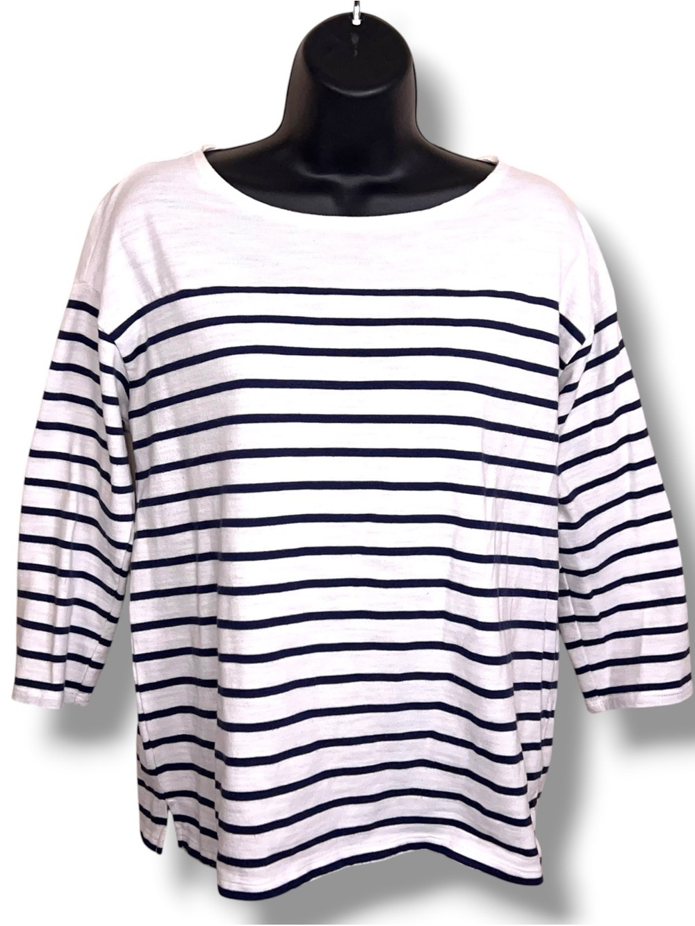 Small Old Navy White Black Striped Cotton Blend Top 3/4 Sleeve Preppy